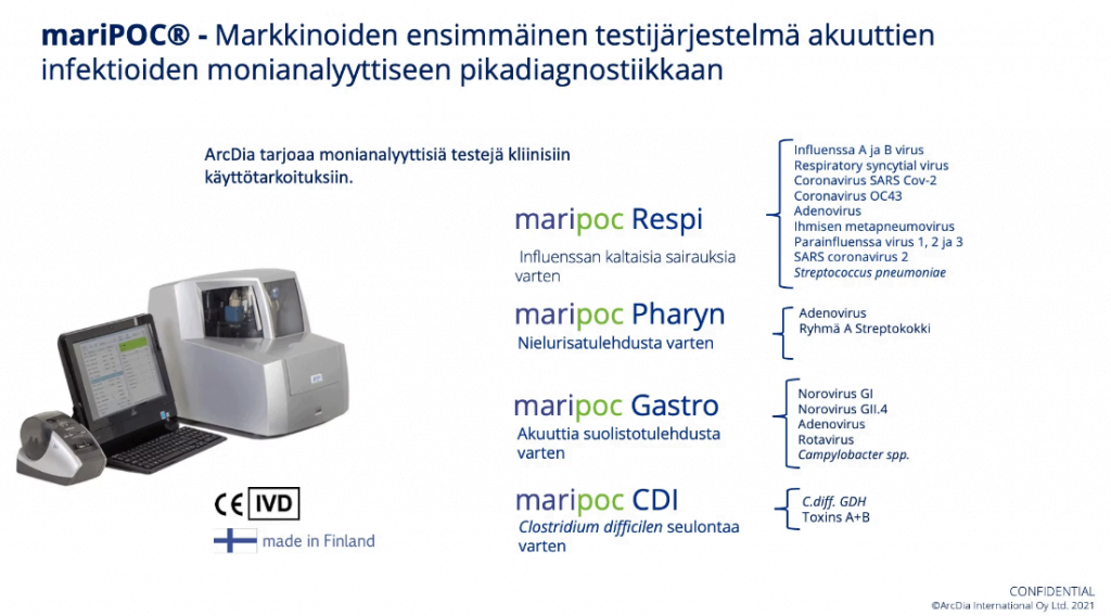 ArcDia International Oy Ltd:n mariPOC-testijärjestelmän testit